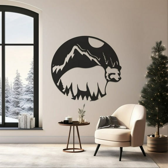 LaModaHome Rustic Bear Pattern Wall Art, Durable Metal Decor, Perfect Christmas Gift, Unique Animal Design Home Decoration, Nature InspiredHome Decoration Gift -11.8"x11.8"/30x30cm