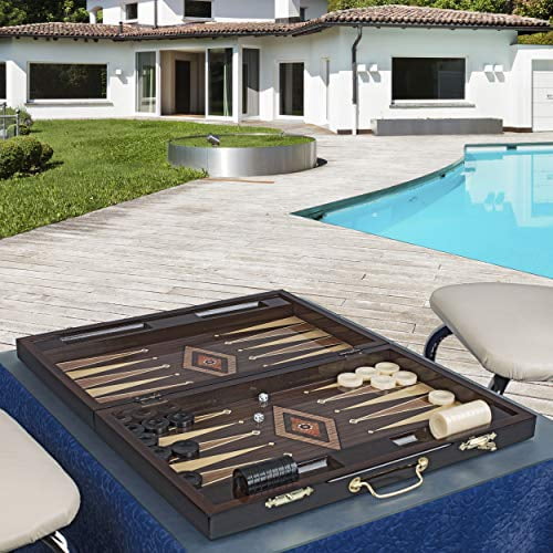LaModaHome Star Decorated Turkish Backgammon Set – Elite Vinyl Board With Magnetic Closure For Cafe, Home & Gifts