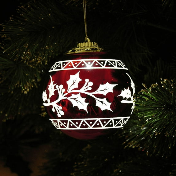 LaMuseCybèle 1 PCS Christmas LED Ornaments,Flash Leaves Red Christmas Ball Light Shatterproof Bulbs