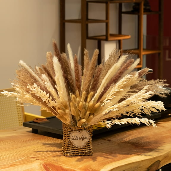 LaMuseCyble 85Pcs Dried Pampas Grass Bouquet, White Natural Pompous Grass, Natural Pampas,Reed Grass,Bunny Tails, Wheat Stalks,Dried Flowers Arrangements for Boho Home Wedding Party Table Decor
