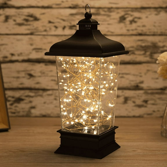 LaMuseCyble Night Lights with Copper Wire Fairy Lights, Led Lantern Ornament Lamp, Xmas Lantern Night Lights, Tabletop Light Decorations Gifts for Home Decor Pathway Lawn (Black)