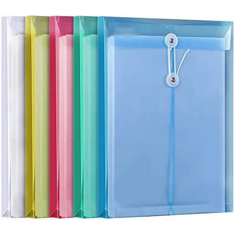 LaOficina Poly Clear Envelopes with Button String Snap Closure 1 Inch  Gusset Top Opening Letter Size 5 Per Pack Assorted Color 