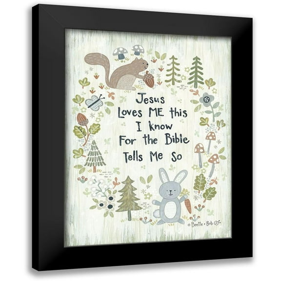 LaPoint, Annie 11x14 Black Modern Framed Museum Art Print Titled - Jesus Loves Me - Woodland
