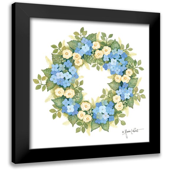 LaPoint, Annie 12x12 Black Modern Framed Museum Art Print Titled - Hydrangeas in Bloom Wreath