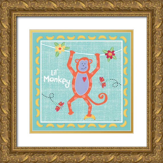 LaPoint, Annie 12x12 Gold Ornate Wood Framed with Double Matting Museum Art Print Titled - Beetle and Bob Baby Monkey
