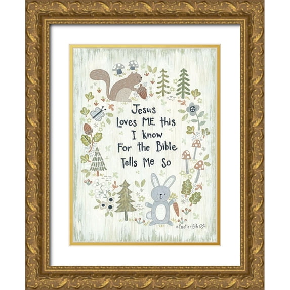 LaPoint, Annie 25x32 Gold Ornate Wood Framed with Double Matting Museum Art Print Titled - Jesus Loves Me - Woodland