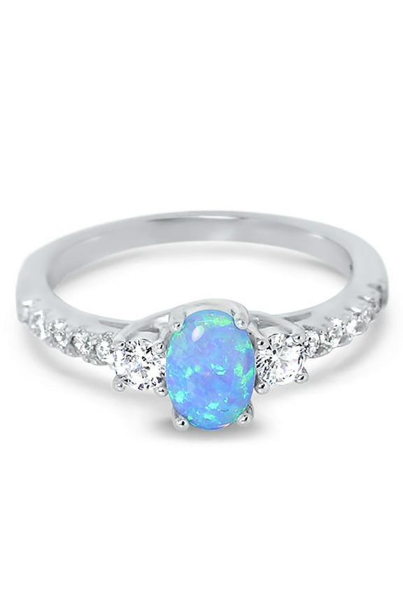 1 Carat 3 Stone Created Opal Engagement Promise Ring for Women Size 11
