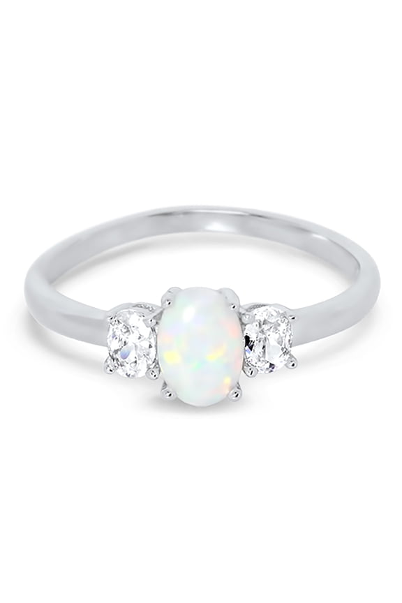 1 Carat 3 Stone Created Opal Engagement Promise Ring for Women Size 5
