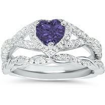 LaRaso & Co 1 Carat Amethyst February Birthstone CZ Wedding Engagement Ring Set 925 Silver Size 7