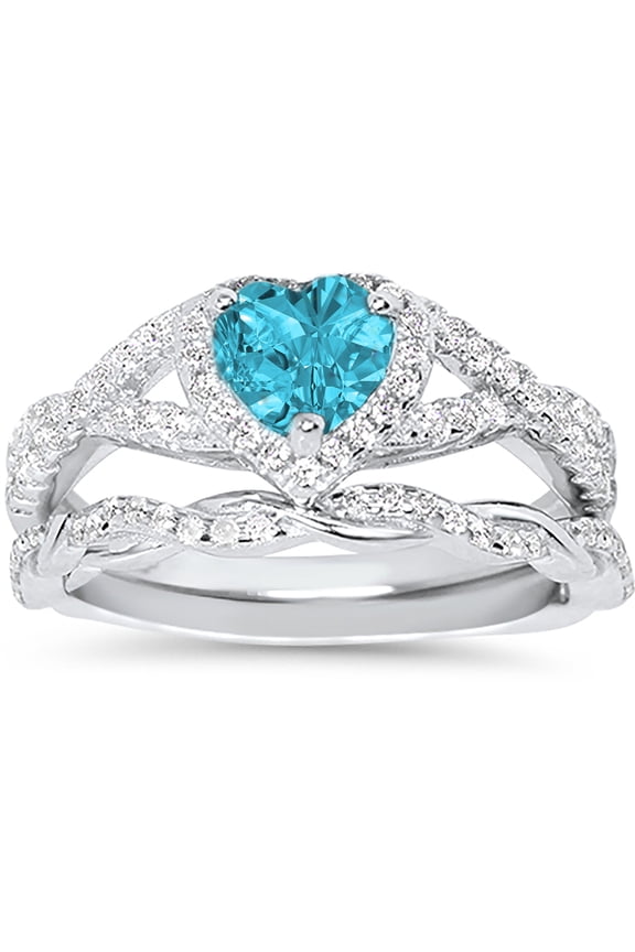 1 Carat Aquamarine March Birthstone CZ Wedding Engagement Ring Set 925 Silver Size 11