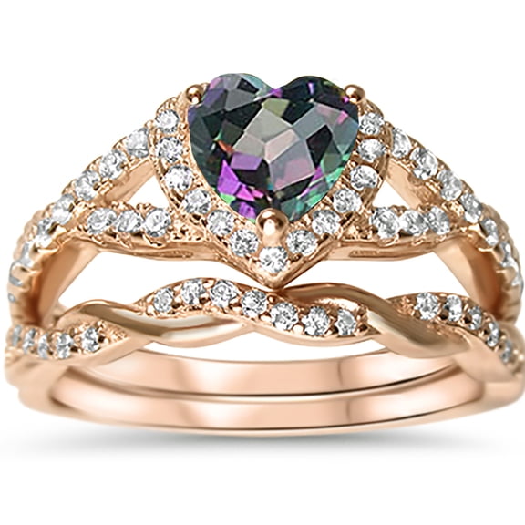 LaRaso & Co 1 Carat Black Heart Cut Wedding Engagement Ring Set 14K Rose Gold Plated Silver Size 6