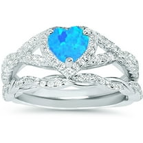LaRaso & Co 1 Carat Created Blue Opal Birthstone Wedding Engagement Ring Set 925 Silver Size 10