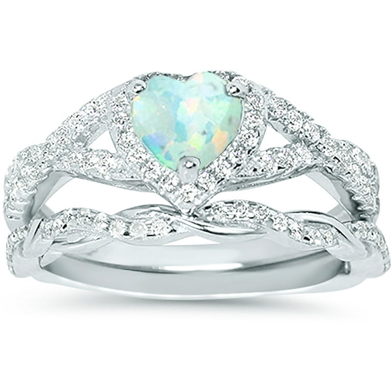 LaRaso & Co 1 Carat Created White Opal Birthstone Wedding Engagement Ring  Set 925 Silver Size 11