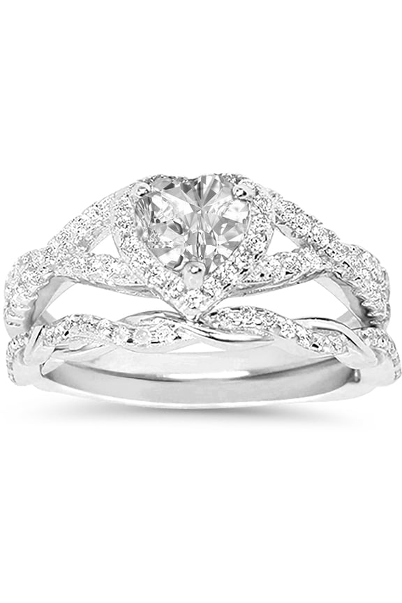 1 Carat Diamond CZ Wedding Engagement Ring Set 925 Silver Size 8