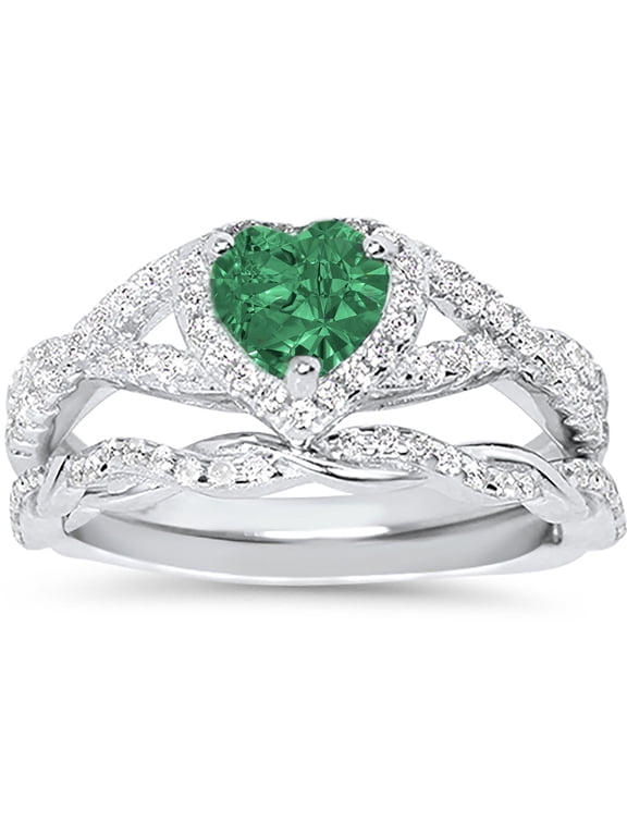 1 Carat Emerald May Birthstone CZ Wedding Engagement Ring Set 925 Silver Size 11