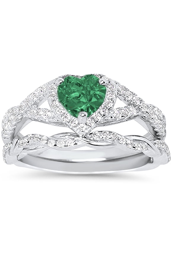 1 Carat Emerald May Birthstone CZ Wedding Engagement Ring Set 925 Silver Size 7