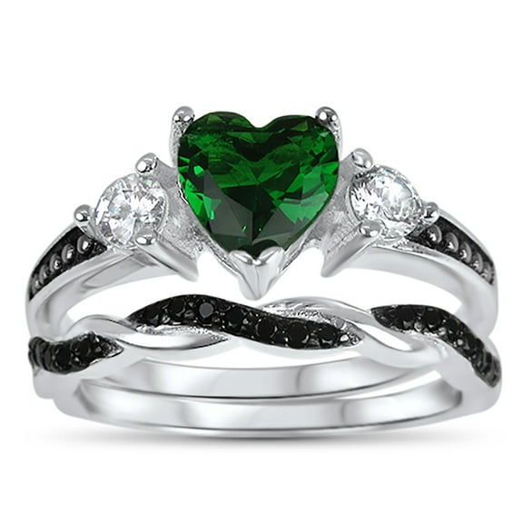 LaRaso & Co 1 Carat Heart Cut Green Emerald CZ Wedding Engagement Ring Set for Women Size 7