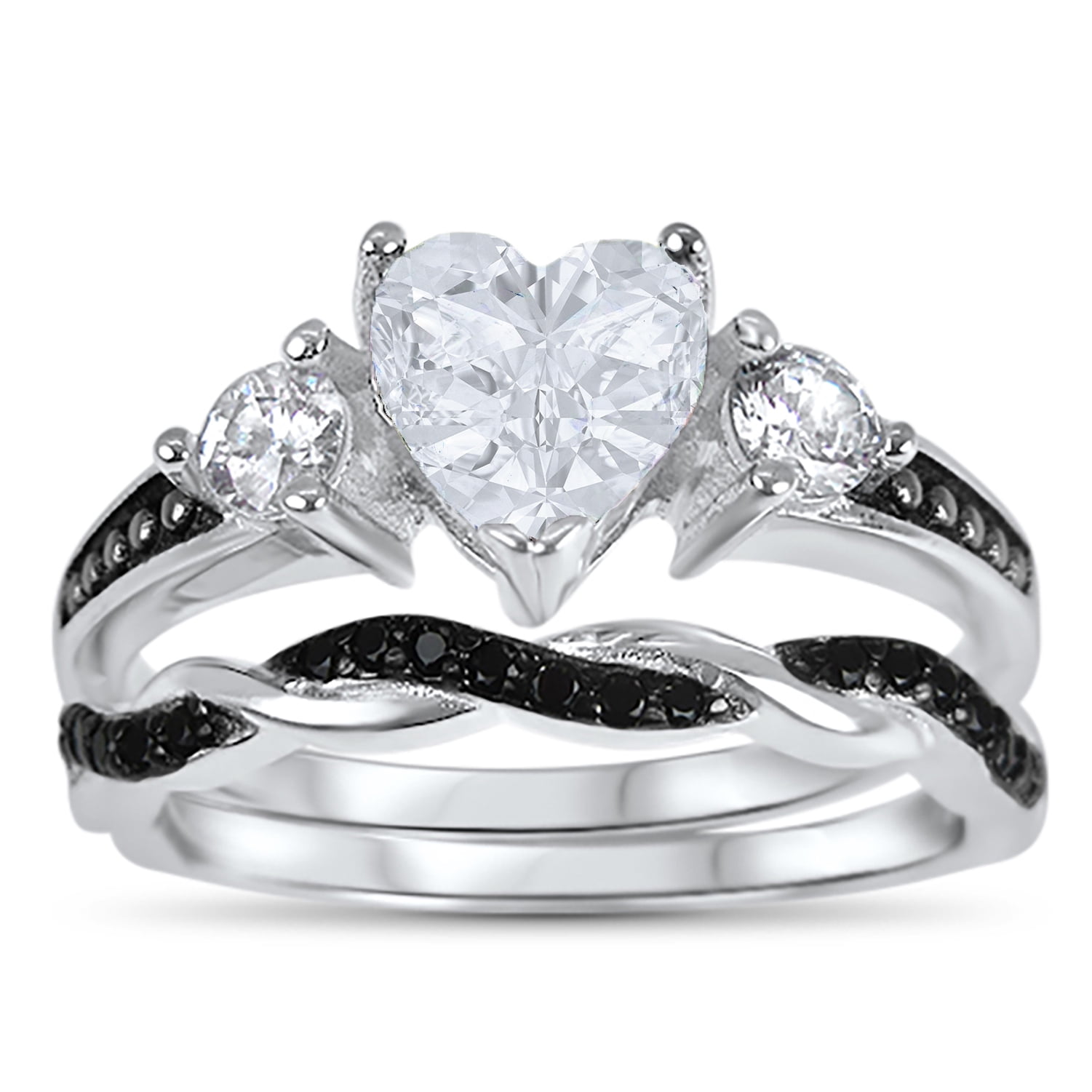 LaRaso & Co 1 Carat Heart Cut White Diamond CZ CZ Wedding Engagement Ring Set for Women Size 9