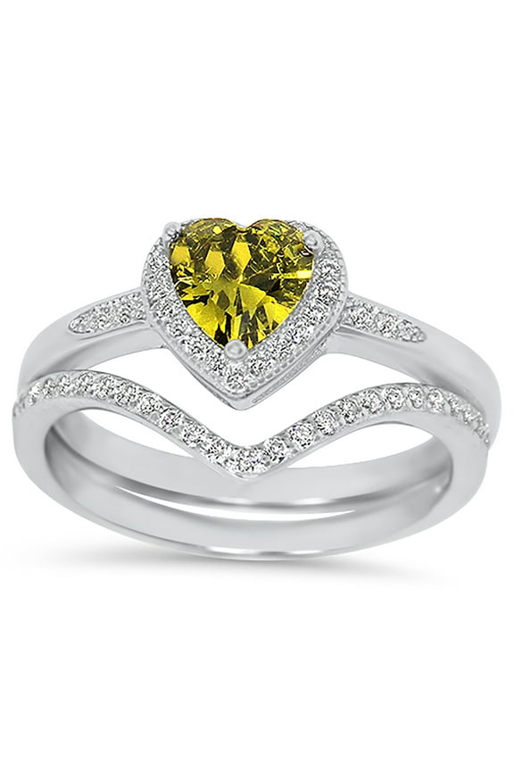 1 Carat Peridot CZ Heart Cut Wedding Engagement Bridal Ring Set Size 7