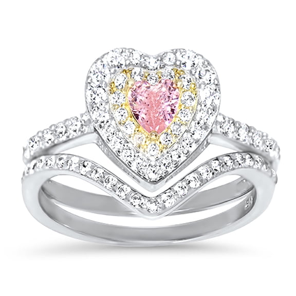 LaRaso & Co 1 Carat Pink Heart Cut Wedding Engagement Ring Set 14K Rose Gold Plated Silver Size 9