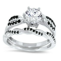 LaRaso & Co 1 Carat Solitaire White Black Simulated Diamond Wedding Engagement Ring Set for Women Size 7
