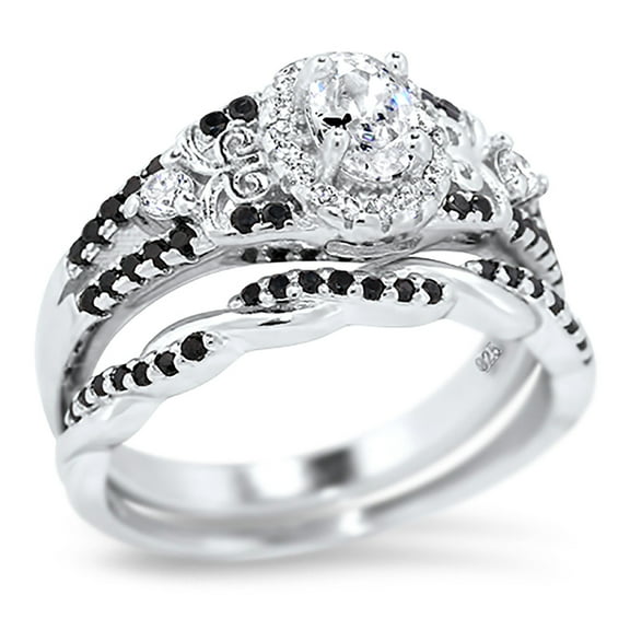 LaRaso & Co 1 Carat White Black Simulated Diamond Wedding Engagement Ring Set Size 7