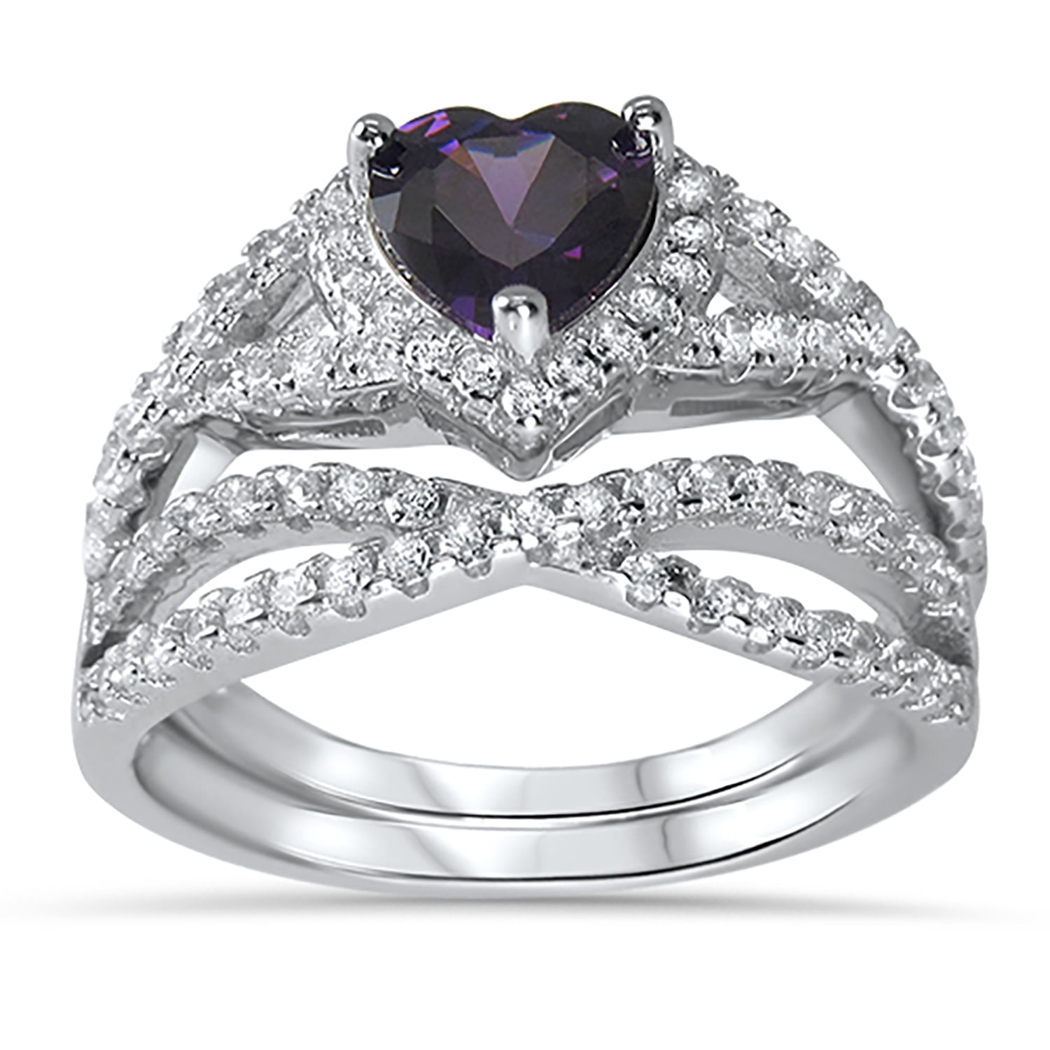 LaRaso Co 2.5 Carat TW Purple Amethyst CZ Bridal Wedding Engagement Ring Set in Sterling Silver for Women Size 10