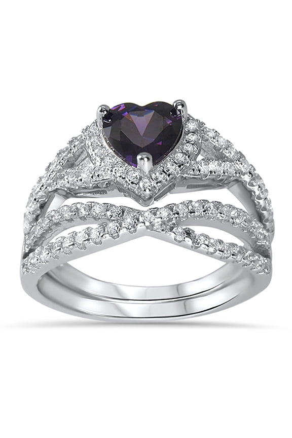 LaRaso Co 2.5 Carat TW Purple Amethyst CZ Bridal Wedding Engagement Ring Set in Sterling Silver for Women Size 10