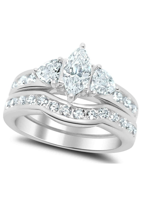 LaRaso Co 2.50 Carat TW Marquise Trillion CZ Wedding Ring Set in Sterling Silver for Women Size 5