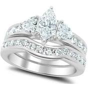 LaRaso Co 2.50 Carat TW Marquise Trillion CZ Wedding Ring Set in Sterling Silver for Women Size 6