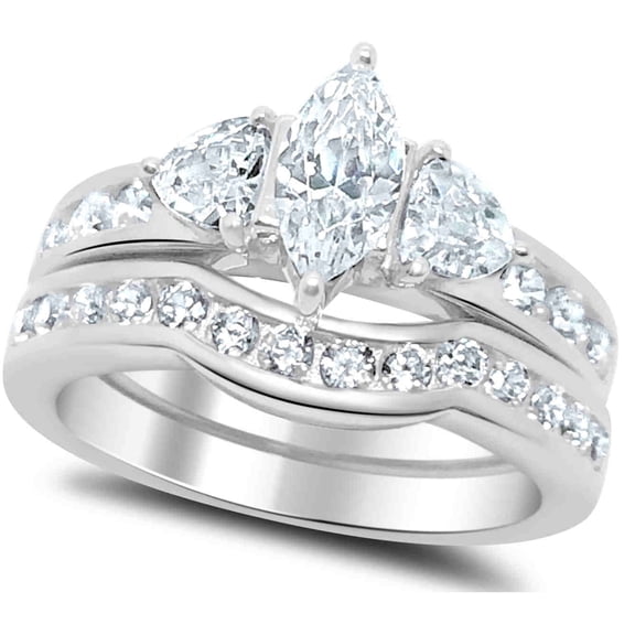 LaRaso Co 2.50 Carat TW Marquise Trillion CZ Wedding Ring Set in Sterling Silver for Women Size 9