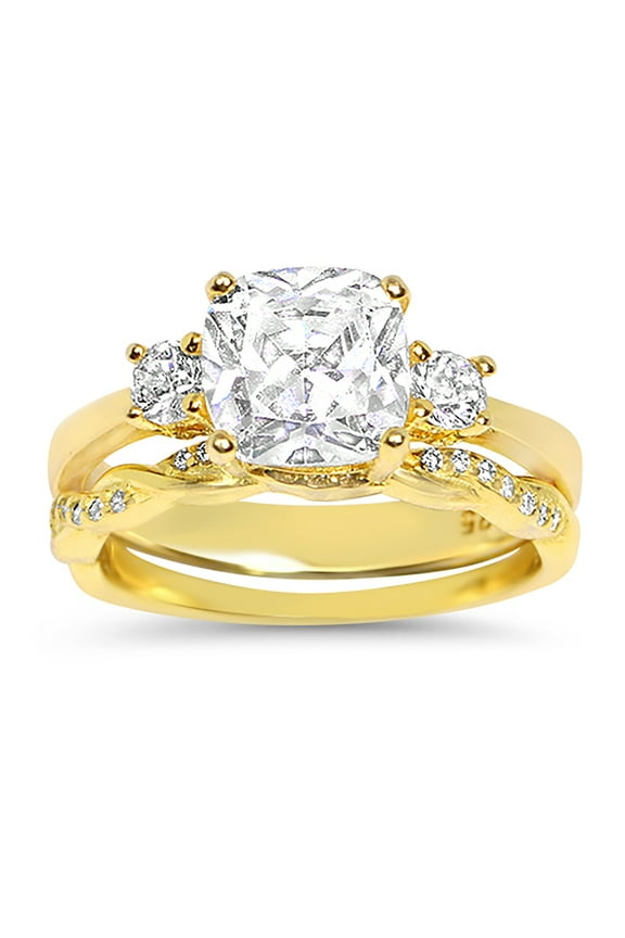 2 Carat Cushion Cut Wedding Engagement Bridal Ring Set 14K Gold over Silver Size 6