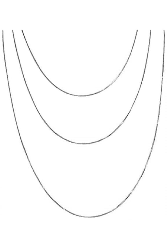 925 Sterling Silver Box Chain Necklaces, Set of Three (18, 20, 24)