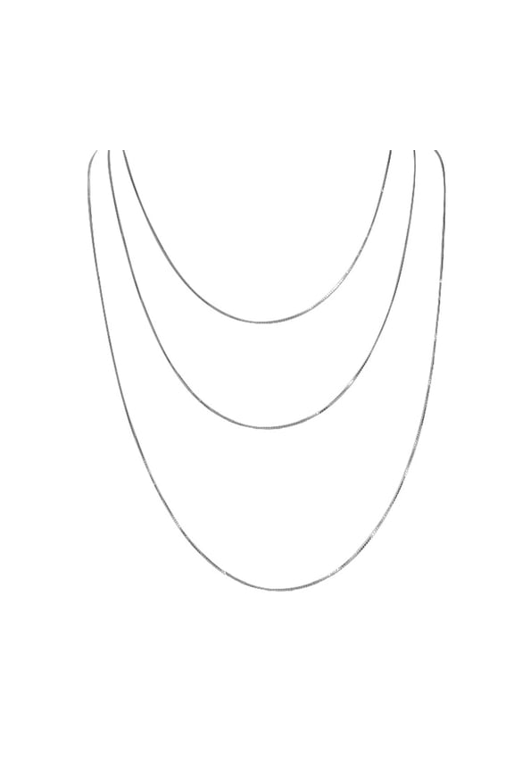 925 Sterling Silver Box Chain Necklaces, Set of Three (20, 24 and 30 inch)