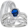 thumbnail image 1 of LaRaso & Co His Her Wedding Ring Set Blue Sapphire CZ TRIO Couples Rings 7/8, 1 of 7