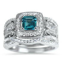 LaRaso & Co Created Blue Topaz Wedding Rings for Women Vintage Bridal Ring Set Size 7