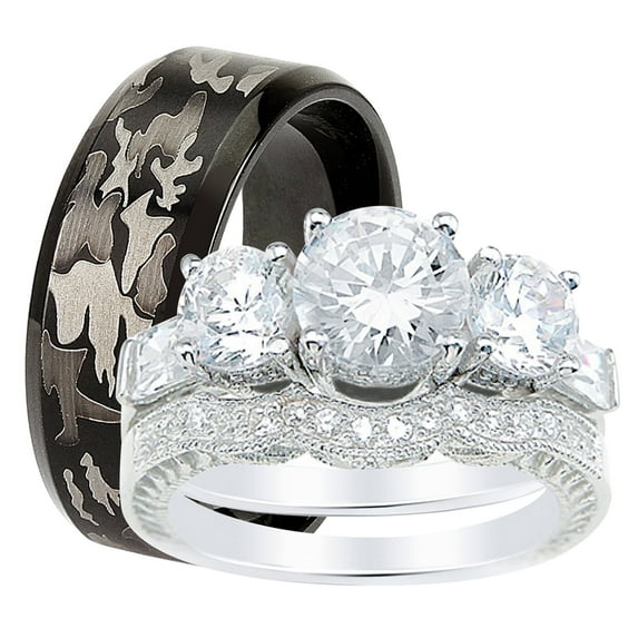 LaRaso & Co HIs Her Trio Wedding Ring Set Matching Bands for Him Size 13 and Her Size 9