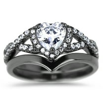 LaRaso & Co Heart Cut Wedding Rings Set for Women Black Plated Sterling Silver Size 7