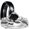 thumbnail image 1 of LaRaso & Co His Her 3 Piece Trio Celtic Claddagh Black Wedding Band Engagement Ring Set 8/13, 1 of 6
