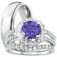 thumbnail image 1 of LaRaso Co His Her CZ Wedding Ring Set 3 PCS TRIO Amethyst CZ Silver Titanium Couples Bands 9/13, 1 of 6