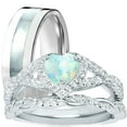thumbnail image 1 of LaRaso Co His Her Opal Wedding Ring Set 3 Piece TRIO Silver Titanium Couples Bands 12 13, 1 of 6