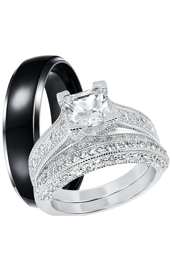 Vintage His Her Wedding Set TRIO Couples Engagement Rings Men Women 5/9