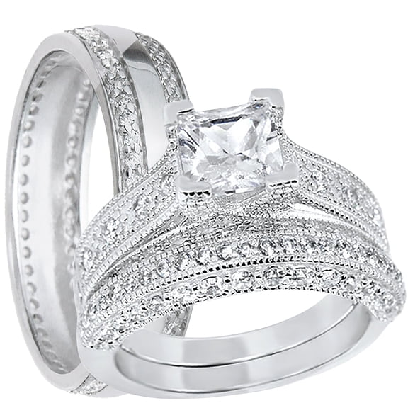 LaRaso & Bo His Her Wedding Set Trio Couples Silver Engagement Rings 5/8
