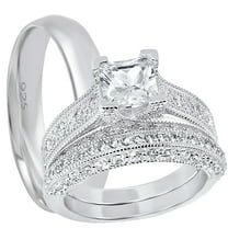 LaRaso & Co His Her TRIO Wedding Rings Set Couples Rings Sterling Silver Wedding Engagement Rings 5/9