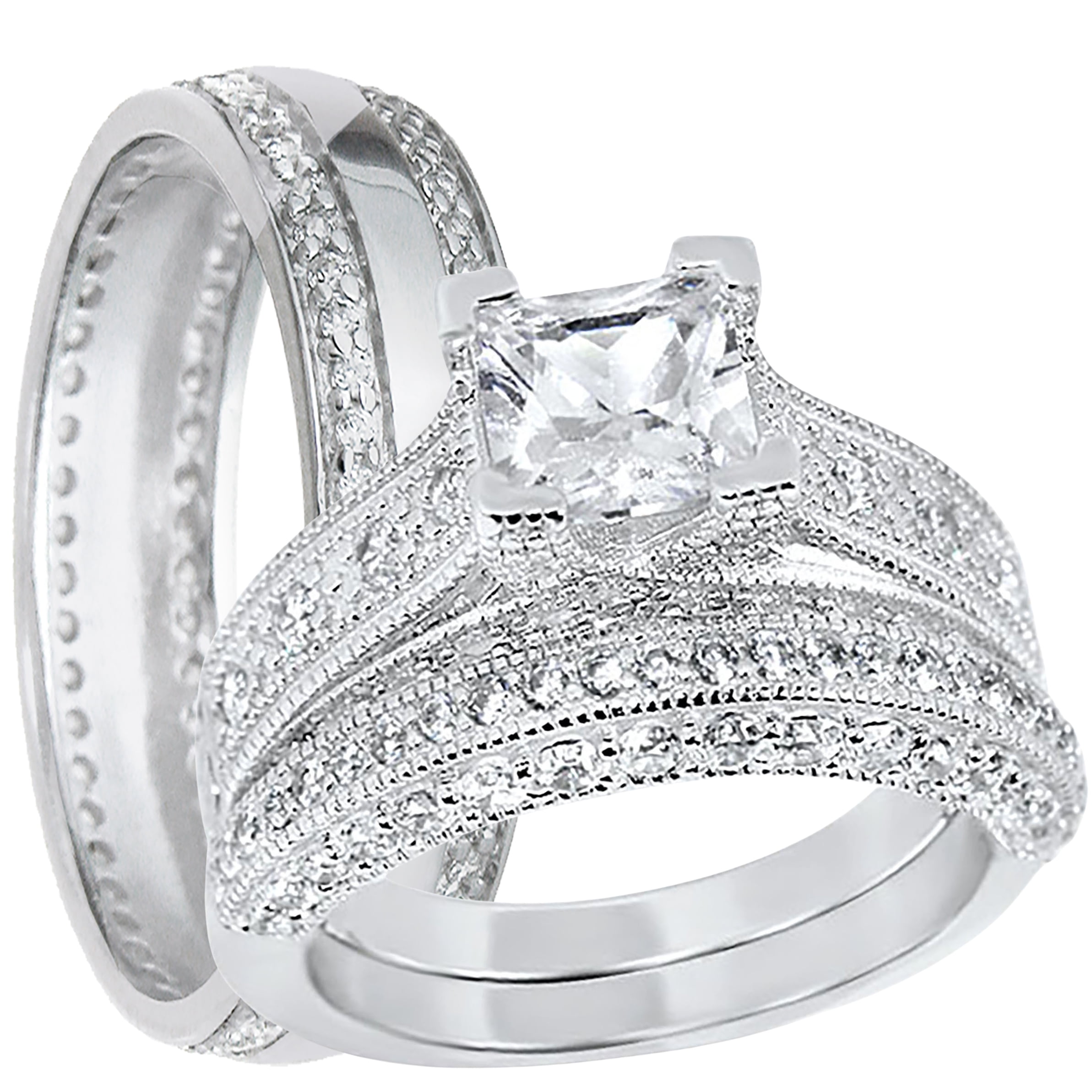 LaRaso & Co His Her TRIO Wedding Rings Set Couples Rings Sterling LaRaso & Co His Her TRIO Wedding Rings Set Couples Rings Sterling