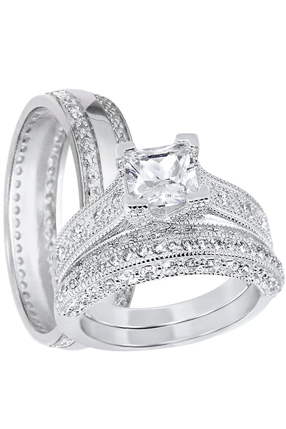 LaRaso & Bo His Her Wedding Set Trio Couples Silver Engagement Rings 8/11