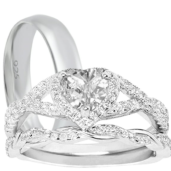 LaRaso Co His Her TRIO Wedding Set Couples Rings Vintage CZ Bridal Ring Set Women Men 10 10