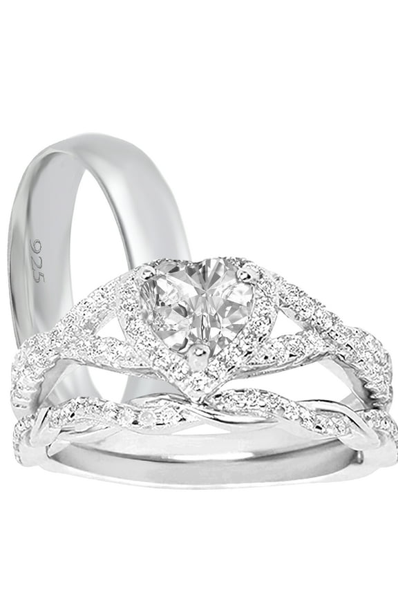 LaRaso Co His Her TRIO Wedding Set Couples Rings Vintage CZ Bridal Ring Set Women Men 8 12