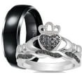 thumbnail image 1 of LaRaso & Co His Her TRIO Black Wedding Ring Set Couples Rings Bands Men Women 11/5, 1 of 6