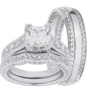 LaRaso & Co Silver Wedding Ring Set TRIO His Her Engagement Rings Men Women 5/10